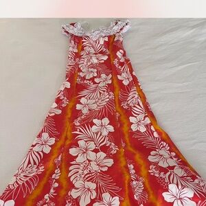 Tiare Hawaii Red and Orange Floral Midi Dress